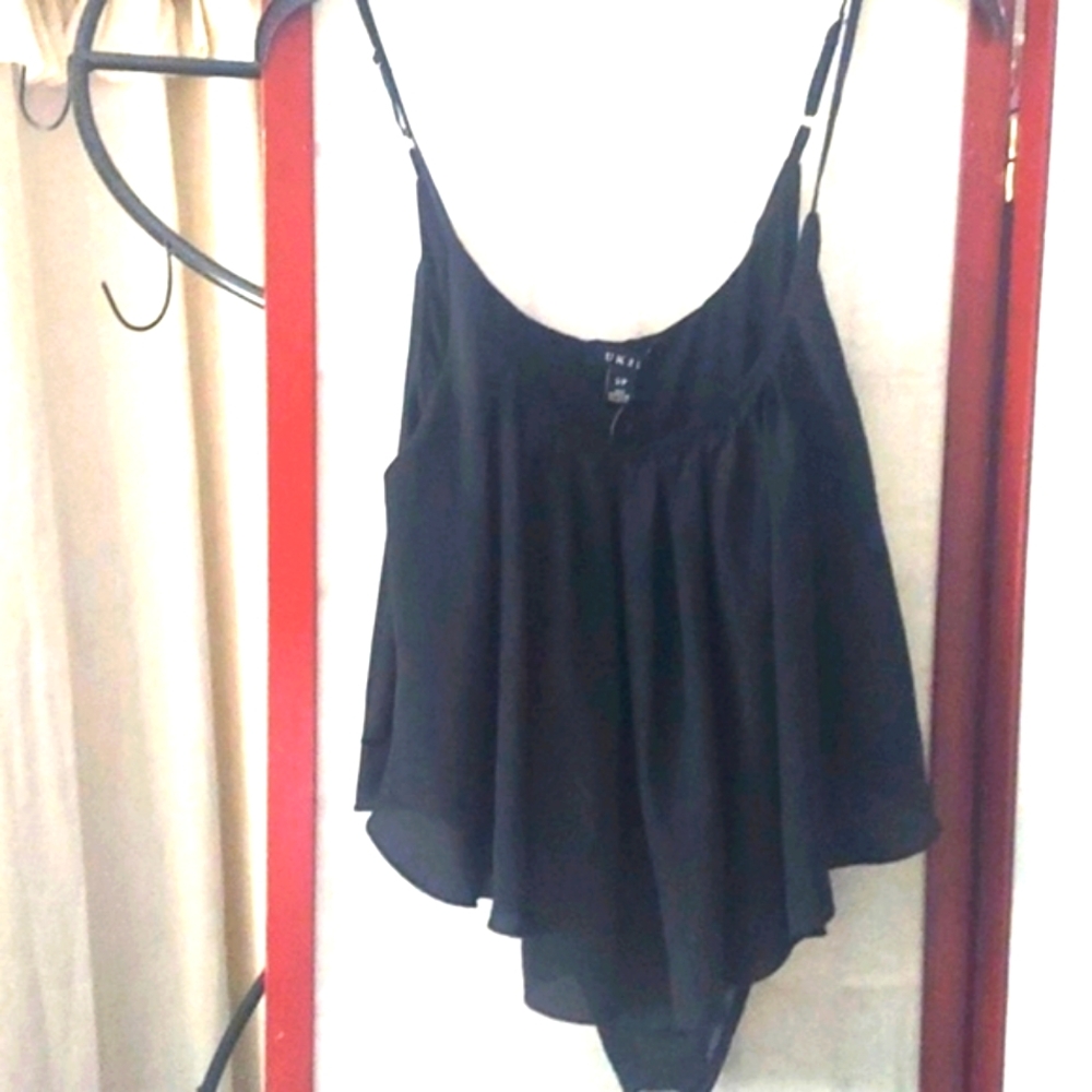 UK2LA  Black Flowy Halter Tank Onepiece Bodysuit  Sz S Nwt